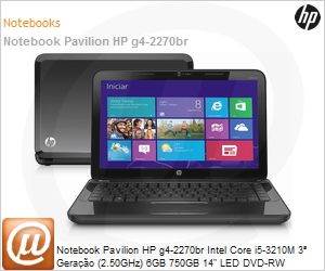 C1C38LA - Notebook Pavilion HP g4-2270br Intel Core i5-3210M 3 Gerao (2.50GHz) 6GB 750GB 14" LED DVD-RW Windows 8 SL 64 Wi-Fi N Bluetooth WebCam HDMI USB 3.0