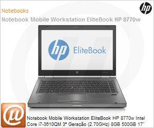 C1E60LA - Notebook Mobile Workstation EliteBook HP 8770w Intel Core i7-3610QM 3 Gerao (2.70GHz) 8GB 500GB 17" LED DVD-RW Windows 7 64 Professional Wi-Fi N