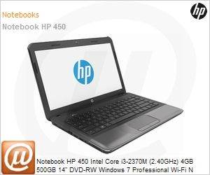 C7A61LT - Notebook HP 450 Intel Core i3-2370M (2.40GHz) 4GB 500GB 14" DVD-RW Windows 7 Professional Wi-Fi N WebCam HDMI