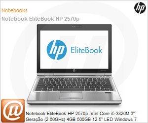 C9J94LA - Notebook EliteBook HP 2570p Intel Core i5-3320M 3 Gerao (2.60GHz) 4GB 500GB 12.5" LED Windows 7 Professional 64 Wi-Fi N Bluetooth WebCam FingerPrint USB 3.0