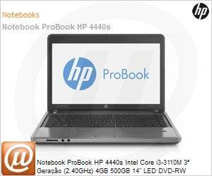 C9K43LT - Notebook ProBook HP 4440s Intel Core i3-3110M 3 Gerao (2.40GHz) 4GB 500GB 14" LED DVD-RW Windows 7 Professional 64 Wi-Fi N Bluetooth WebCam HDMI FingerPrint USB 3.0