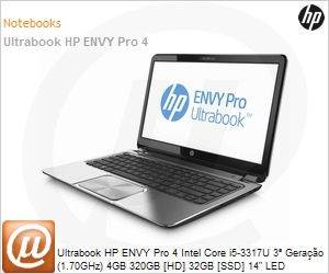 D3H10LA - Ultrabook HP ENVY Pro 4 Intel Core i5-3317U 3 Gerao (1.70GHz) 4GB 320GB [HD] 32GB [SSD] 14" LED Windows 8 Professional 64 Wi-Fi N WebCam Bluetooth HDMI USB 3.0