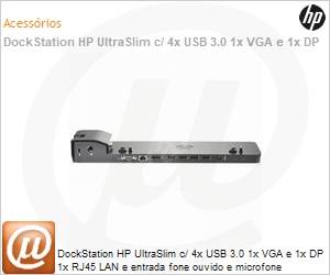 D9Y32AA-AC4 - DockStation HP UltraSlim c/ 4x USB 3.0 1x VGA e 1x DP 1x RJ45 LAN e entrada fone ouvido e microfone