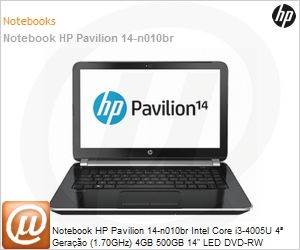 E7J00LA - Notebook HP Pavilion 14-n010br Intel Core i3-4005U 4 Gerao (1.70GHz) 4GB 500GB 14" LED DVD-RW Windows 8 SL 64 Wi-Fi 11n Bluetooth WebCam HDMI USB 3.0