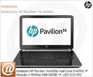 E7J02LA - Notebook HP Pavilion 14-n030br Intel Core i5-4200U 4 Gerao (1.60GHz) 4GB 500GB 14" LED DVD-RW Windows 8 SL 64 Wi-Fi 11n Bluetooth WebCam HDMI USB 3.0