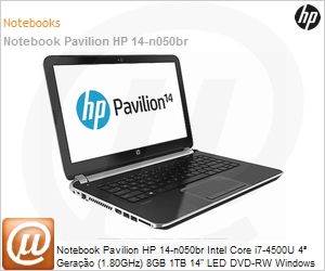 E7J04LA - Notebook Pavilion HP 14-n050br Intel Core i7-4500U 4 Gerao (1.80GHz) 8GB 1TB 14" LED DVD-RW Windows 8 SL 64 Wi-Fi N Bluetooth HDMI WebCam Radeon HD 8670M 2GB USB 3.0