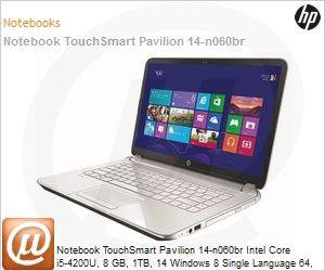 E7J05LA - Notebook TouchSmart Pavilion 14-n060br Intel Core i5-4200U, 8 GB, 1TB, 14 Windows 8 Single Language 64, AMD Radeon 8670M 2 GB