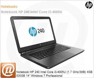 J5P89LT - Notebook HP 240 Intel Core i3-4005U (1.7 GHz/3MB) 4GB 500GB 14" Windows 7 Professional