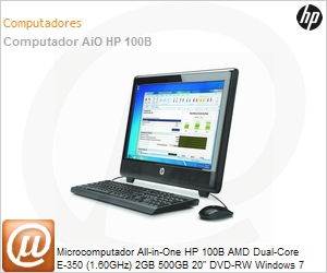 LK669LT - Desktop-PC All-in-One HP 100B AMD Dual-Core E-350 (1.60GHz) 2GB 500GB 20" DVD-RW Windows 7 Professional Radeon HD 6310