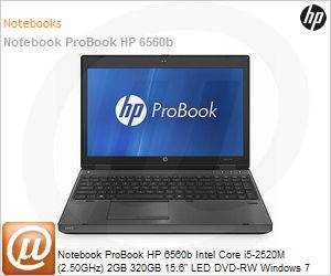 LQ579AW - Notebook ProBook HP 6560b Intel Core i5-2520M (2.50GHz) 2GB 320GB 15.6" LED DVD-RW Windows 7 Professional Wi-Fi N Bluetooth WebCam