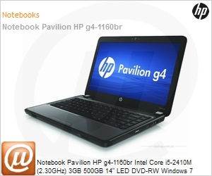 LS005LA - Notebook Pavilion HP g4-1160br Intel Core i5-2410M (2.30GHz) 3GB 500GB 14" LED DVD-RW Windows 7 Home Basic 64 Wi-Fi N Bluetooth WebCam HDMI