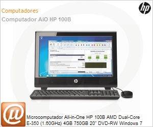 LZ019LA - Desktop-PC All-in-One HP 100B AMD Dual-Core E-350 (1.60GHz) 4GB 750GB 20" DVD-RW Windows 7 Professional Radeon HD 6310