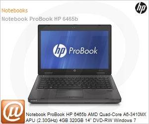 LZ045LA - Notebook ProBook HP 6465b AMD Quad-Core A6-3410MX APU (2.30GHz) 4GB 320GB 14" DVD-RW Windows 7 Professional 64 Wi-Fi WebCam Radeon HD 6520G