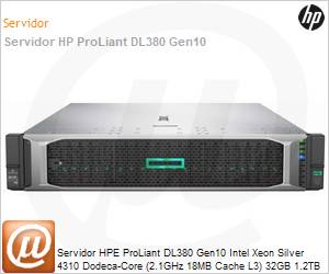P05172-B21-0464 - Servidor HPE ProLiant DL380 Gen10 Intel Xeon Silver 4310 Dodeca-Core (2,1GHz 18MB Cache L3) 32GB 1.2TB HD [x2] RPS 800W [x2]