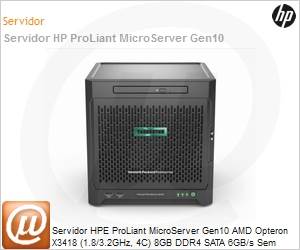P07203-001 - Servidor HPE ProLiant MicroServer Gen10 AMD Opteron X3418 (1.8/3.2GHz, 4C) 8GB DDR4 SATA 6GB/s Sem Discos 2x Rede 1Gb Sem Sistema Operacional Micro Tower Garantia 1 Ano On-Site