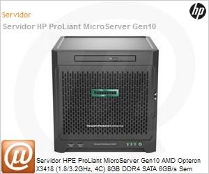 P07203-S01 - Servidor HPE ProLiant MicroServer Gen10 AMD Opteron X3418 (1.8/3.2GHz, 4C) 8GB DDR4 SATA 6GB/s Sem Discos 2x Rede 1Gb Sem Sistema Operacional Micro Tower Garantia 3 Anos On-Site