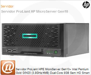 P16005-001 - Servidor HPE ProLiant MicroServer Gen10+ Intel Pentium Gold G5420 Dual-Core (3.8GHz/4MB) 8GB Sem HD Smart Array S100i Microtorre 1 Ano On-Site