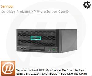 P16006-001 - Servidor HPE ProLiant MicroServer Gen10+ Intel Xeon E-2224 Quad-Core (3.4GHz/8MB) 16GB Sem HD Smart Array S100i Microtorre 1 Ano On-Site