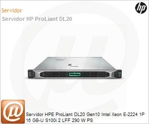 P17079-B21 - Servidor HPE ProLiant DL20 Gen10 Intel Xeon E-2224 Quad-Core 1P 16 GB-U S100i 2 LFF 290 W PS