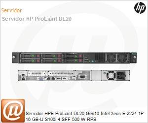 P17080-B21 - Servidor HPE ProLiant DL20 Gen10 Intel Xeon E-2224 1P 16 GB-U S100i 4 SFF 500 W RPS