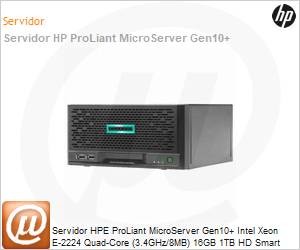 P18584-001 - Servidor HPE ProLiant MicroServer Gen10+ Intel Xeon E-2224 Quad-Core (3.4GHz/8MB) 16GB 1TB HD Smart Array S100i Microtorre 1 Ano On-Site