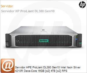 P19718-B21-1183 - Servidor HPE ProLiant DL380 Gen10 Intel Xeon Silver 4210R Deca-Core 16GB [x2] 4TB [x2] RPS