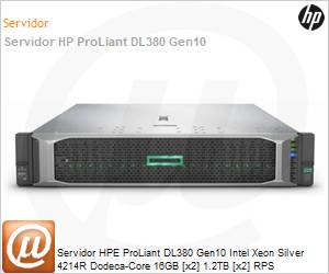 P19720-B21-2521 - Servidor HPE ProLiant DL380 Gen10 Intel Xeon Silver 4214R Dodeca-Core 16GB [x2] 1.2TB [x2] RPS