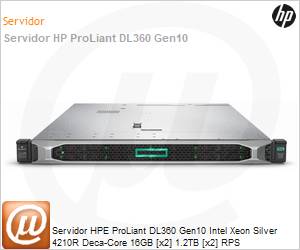 P19766-B21-4160 - Servidor HPE ProLiant DL360 Gen10 Intel Xeon Silver 4210R Deca-Core 16GB [x2] 1.2TB [x2] RPS