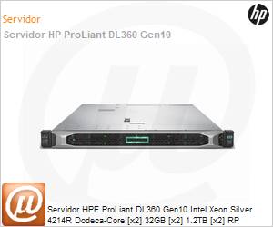 P19766-B21-4161 - Servidor HPE ProLiant DL360 Gen10 Intel Xeon Silver 4214R Dodeca-Core [x2] 32GB [x2] 1.2TB [x2] RP