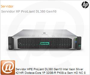 P24842-B21 - Servidor HPE ProLiant DL380 Gen10 Intel Xeon Silver 4214R Dodeca-Core 1P 32GB-R P408i-a Sem HD NC 8 SFF 800 W OS