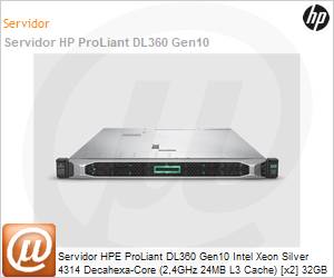 P28948-B21-0742 - Servidor HPE ProLiant DL360 Gen10 Intel Xeon Silver 4314 Decahexa-Core (2,4GHz 24MB L3 Cache) [x2] 32GB [x2] 480GB SSD [x2] RP