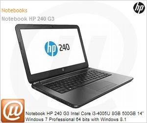 P3E21LT - Notebook HP 240 G3 Intel Core i3-4005U 8GB 500GB 14" Windows 7 Professional 64 bits with Windows 8.1 Professional