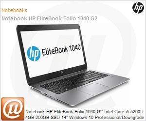 P3E42LT - Notebook HP EliteBook Folio 1040 G2 Intel Core i5-5200U 4GB 256GB SSD 14" Windows 10 Professional/Downgrade Windows 7 Professional