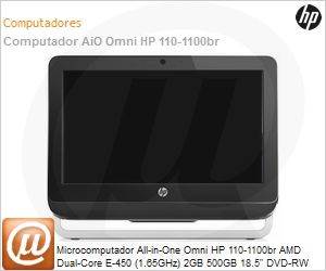 QE841AA - Desktop-PC All-in-One Omni HP 110-1100br AMD Dual-Core E-450 (1.65GHz) 2GB 500GB 18.5" DVD-RW Windows 7 Starter WFi N WebCam Radeon HD 6320