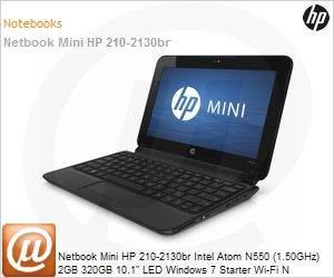 QM819LA - Netbook Mini HP 210-2130br Intel Atom N550 (1.50GHz) 2GB 320GB 10.1" LED Windows 7 Starter Wi-Fi N Bluetooth WebCam