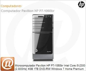 QN709AA - Desktop-PC Pavilion HP P7-1060br Intel Core i5-2300 (2.80GHz) 4GB 1TB DVD-RW Windows 7 Home Premium 64 Wi-Fi N