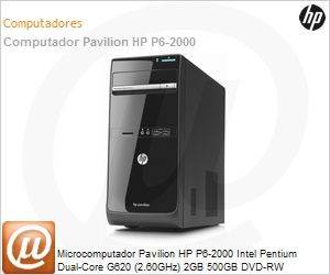 QS448AA - Desktop-PC Pavilion HP P6-2000 Intel Pentium Dual-Core G620 (2.60GHz) 2GB 500GB DVD-RW Windows 7 Home Basic 64