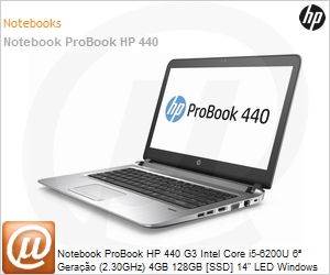 W1C65LA - Notebook ProBook HP 440 G3 Intel Core i5-6200U 6 Gerao (2.30GHz) 4GB 128GB [SSD] 14" LED Windows 10 Professional 64