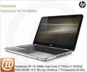 XC445LA - Notebook HP 14-1099br Intel Core i7-720Qm (1.60GHz) 6GB 640GB 14.5" Blu-ray Windows 7 Professional 64 Bits Wi-Fi N Bluetooth WebCam ATI Mobility Radeon HD 5650