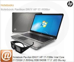 XX595LA - Notebook Pavilion ENVY HP 17-1199br Intel Core i7-720QM (1.60GHz) 6GB 640GB 17.3" LED Blu-ray Windows 7 Professional 64 Wi-Fi N Bluetooth WebCam HD 5850 1GB 3D