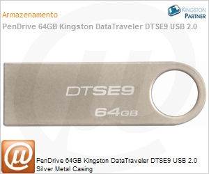 DTSE9H/64GB - PenDrive 64GB Kingston DataTraveler DTSE9 USB 2.0 Silver Metal Casing