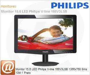 166V3LSB - Monitor 15.6 LED Philips V-line 166V3LSB 1366x768 8ms 10M:1 Preto