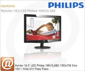 196V3LSB2 - Monitor 18,5" LED Philips 196V3LSB2 1360x768 5ms 10M:1 Wide DVI Preto Piano