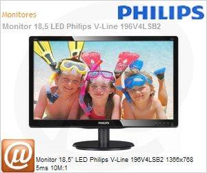 196V4LSB2 - Monitor 18,5" LED Philips V-Line 196V4LSB2 1366x768 5ms 10M:1