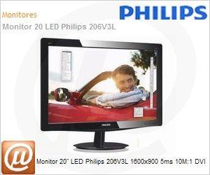 206V3L - Monitor 20" LED Philips 206V3L 1600x900 5ms 10M:1 DVI