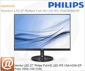 272V8A - Monitor 27" LED Philips Full HD LED IPS VGA/HDMI/DP Preto VESA (100 X100)
