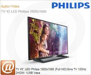 43PFG5000/78 - TV 43" LED Philips 1920x1080 (Full HD)/8ms TV 120Hz 2HDMI 1USB Vesa
