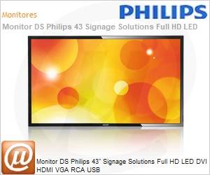 BDL4330QL - Monitor DS Philips 43" Signage Solutions Full HD LED DVI HDMI VGA RCA USB