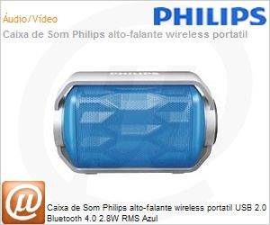 BT2200A/00 - Caixa de Som Philips alto-falante wireless portatil USB 2.0 Bluetooth 4.0 2.8W RMS Azul