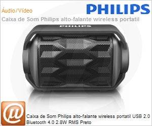 BT2200B/00 - Caixa de Som Philips alto-falante wireless portatil USB 2.0 Bluetooth 4.0 2.8W RMS Preto